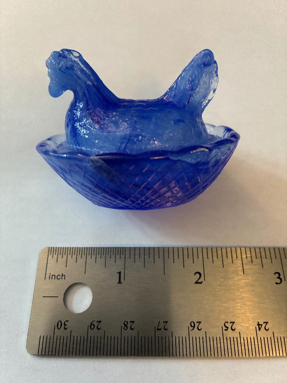 Hen On A Nest - Blue Swirl Glass Mini, Salt, Trinket, 2.5” Inch New